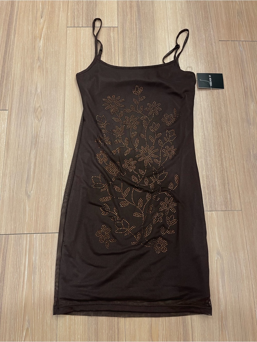Forever 21 Brown Floral Studded Slip Dress